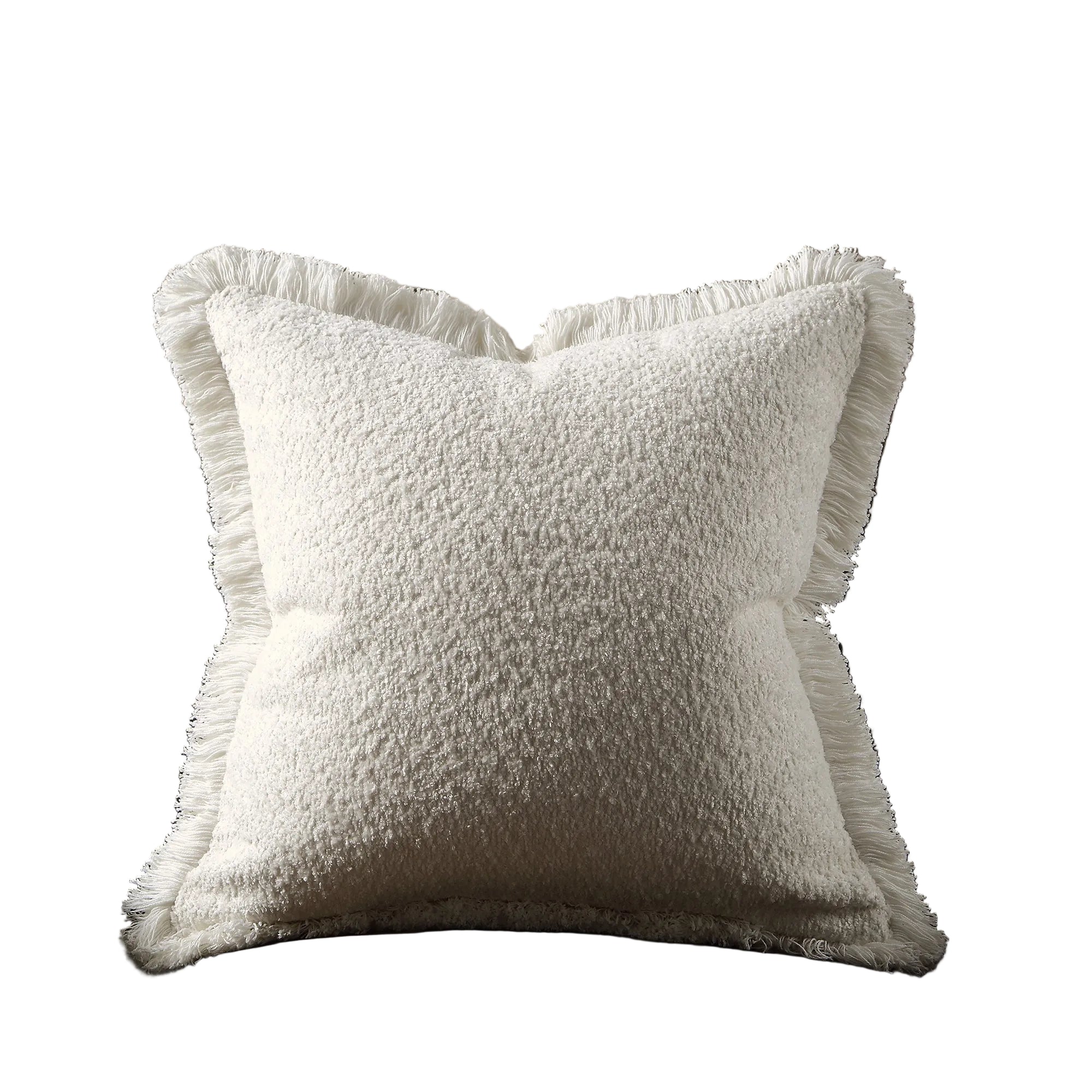 Kyra Cream Bouclé Fringed Pillow