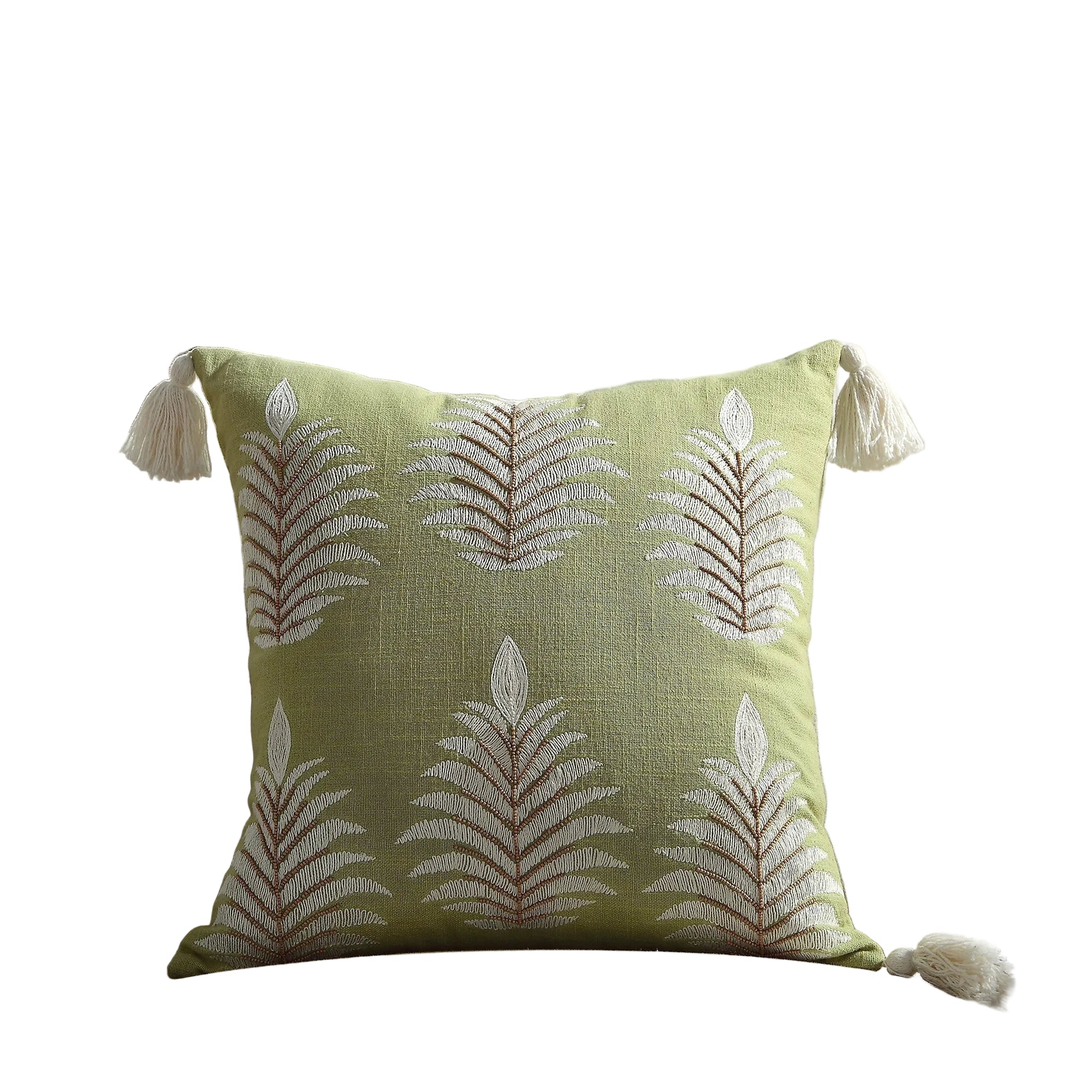 Vine Collection Green Palms Hand Embroidered Beaded Pillow