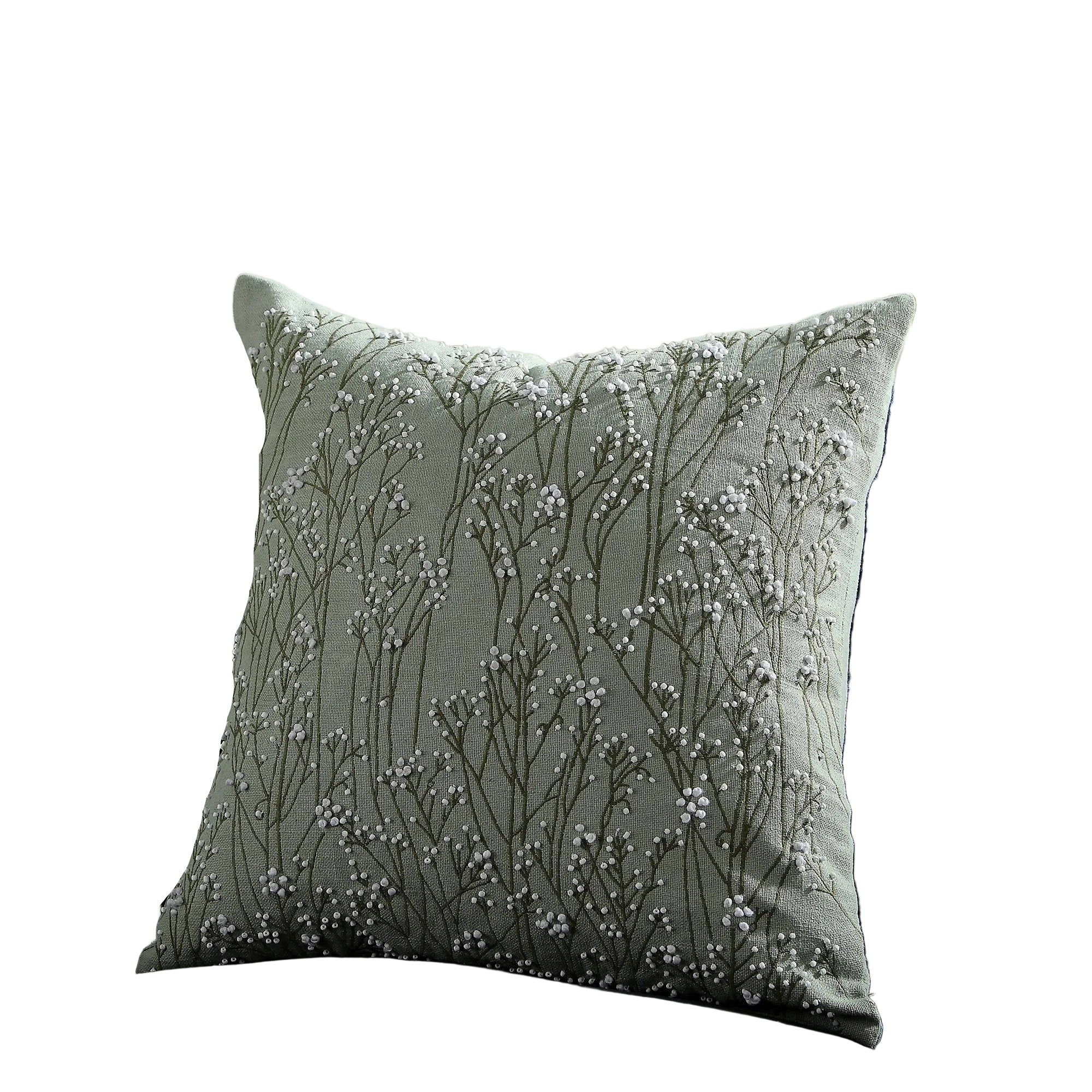Meadow Hand Beaded and Embroidered Sage Green Pillow